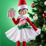 Elf On The Shelf Scout Girl (Blue Eyed Girl) with Claus Couture Collection Candy Cane Classic Dress – Image 5