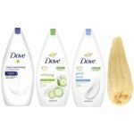 DOVE Indulge in Luxurious Showers Body Wash 3 Pack - Mixed within Available Kind - 500 ML or 16.9 Fl Oz with a Free Natural Loofah | Pure Shower Bliss